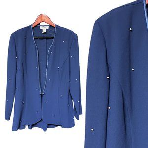 Patra retro blue pearl adorned sheer inverted blazer size 16 Polyester